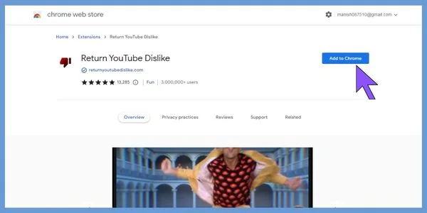 Choose Return YouTube Dislike extension for your Chrome browser